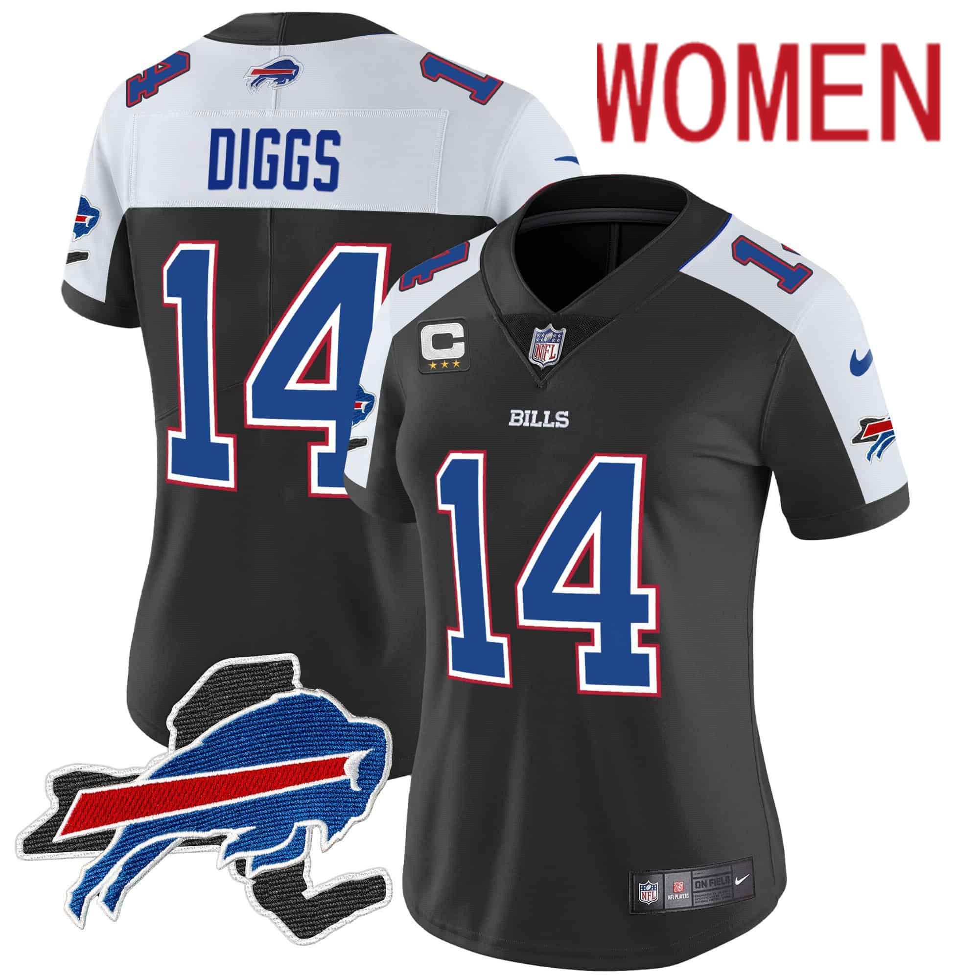 Women Buffalo Bills 14 Diggs Black 2024 Nike Patch Vapor Limited NFL Jersey